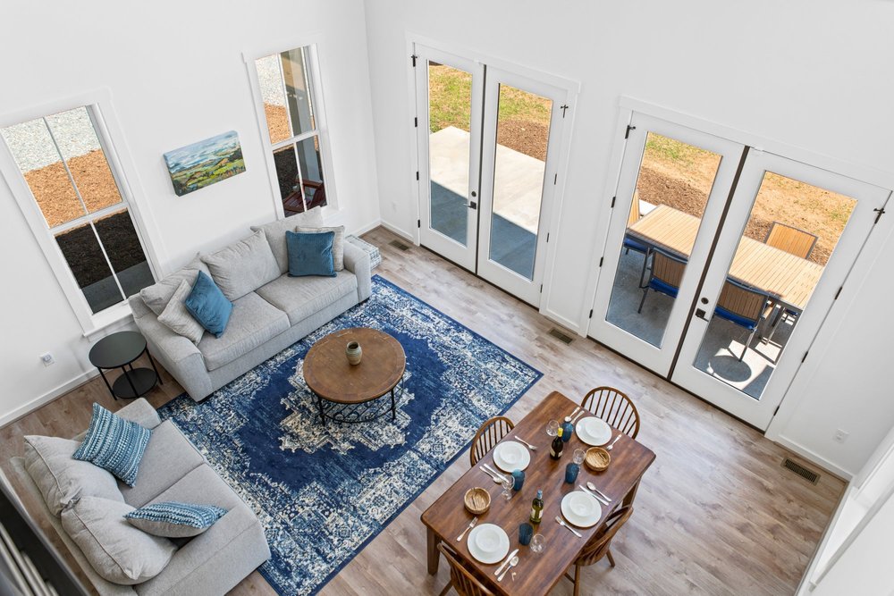 Inside Hilltop House, the three-bedroom farmhouse at Mountain View Meadow