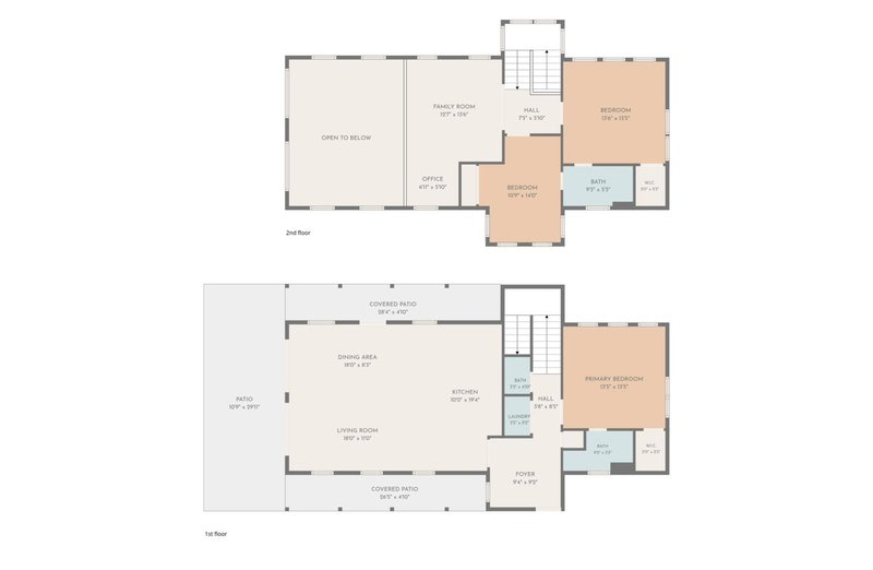 Floor plan of Hilltop House, showing both floors